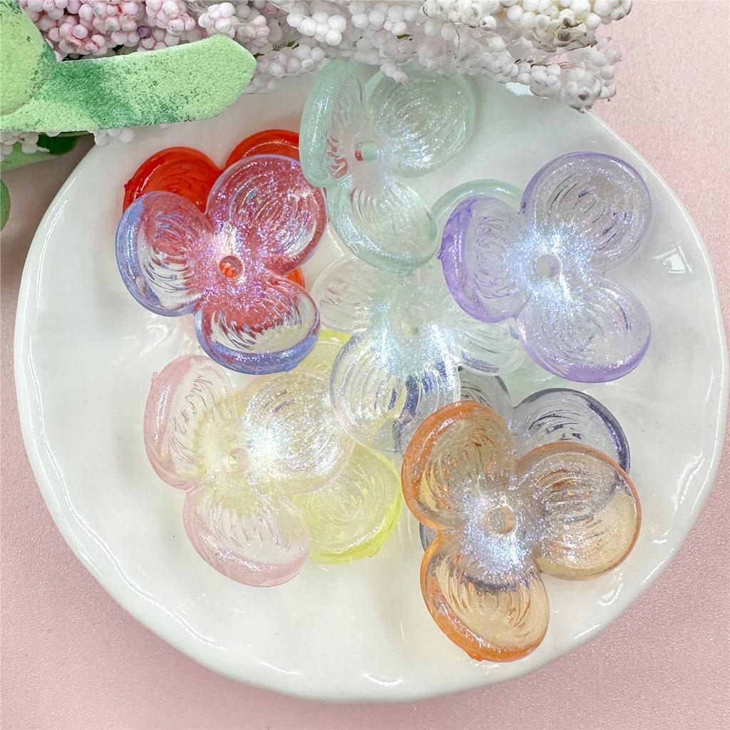 Home Party Supplies Beaded Hollowed Out Mobile Phone Chain Acrylic Handmade Beads Hairpin Accessories Straight Hole 10pcs Three-petal Flowers 22.6mm
