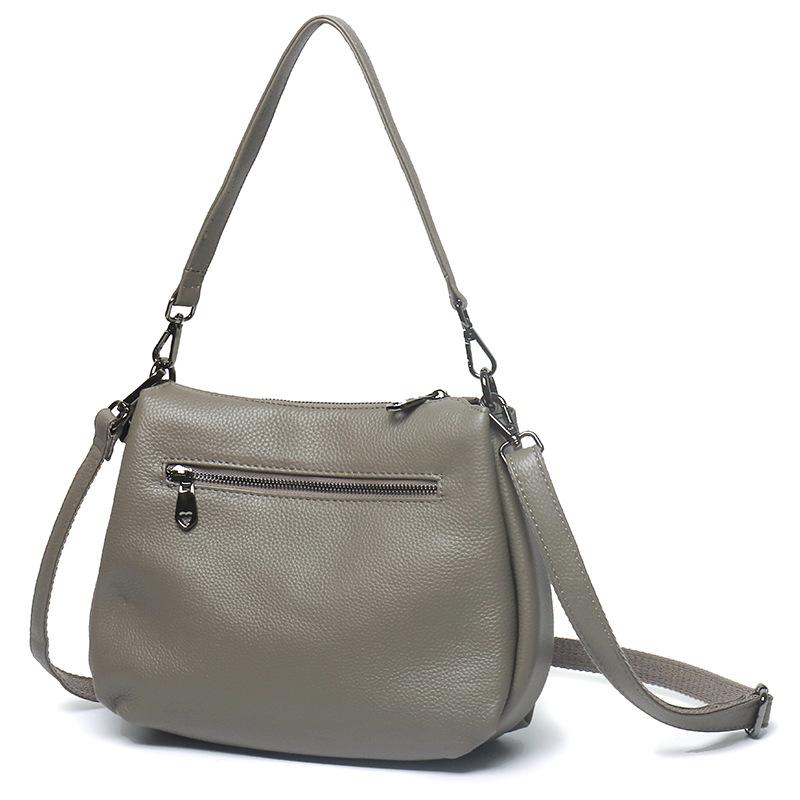 Simple Leather Women'S Bag Multi-Compartment Single Shoulder Messenger Bag Versatile First Layer Cowhide Soft Bag Double Shoulder Strap