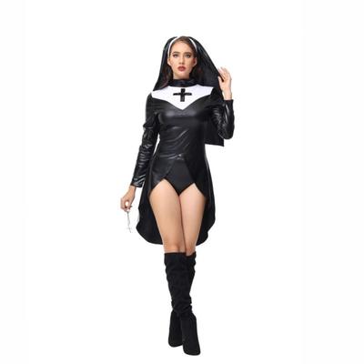 Halloween Leather Dovetail Nun Cross Cosplay Suit Sexy Uniform Stage Performance Suit