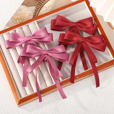 2 peças Elegante Laço de Fita de Camada Dupla para Menina Boutique Acessórios de Cabelo Presilhas de Cabelo Borla Longa Rabo de Cavalo