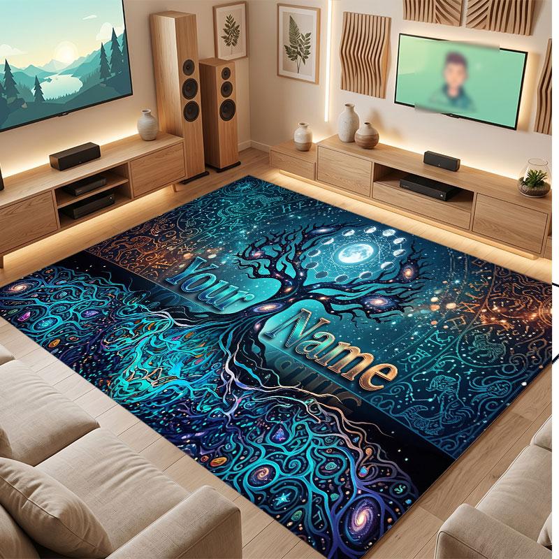 Nature Library Travel Theme Crystal Velvet Floor Rug Personalized Custom Name Text Warm Carpet Home Decoration