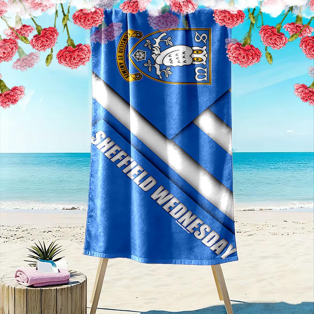 Large Beach Towel with Sheffield Wednesday Badge, Quick Dry Microfiber, Soft Absorbent, for Beach Pool Soccer Fan Gift