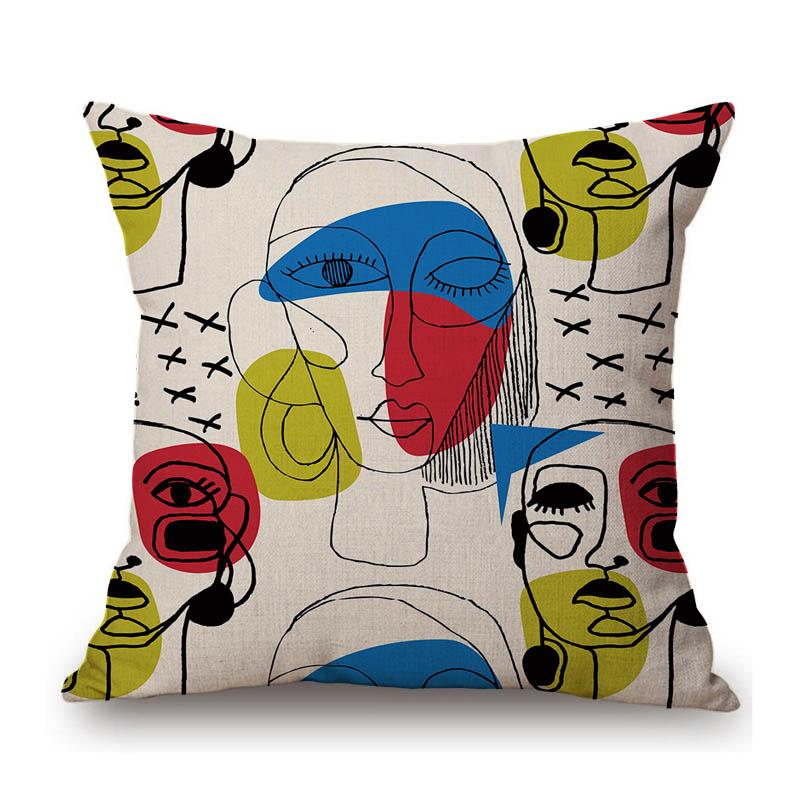 Picasso Abstract Cartoon Face Oil Painting Cotton Linen Home Decorative Sofa Pillow Case World Famous Car Cushion Cover
