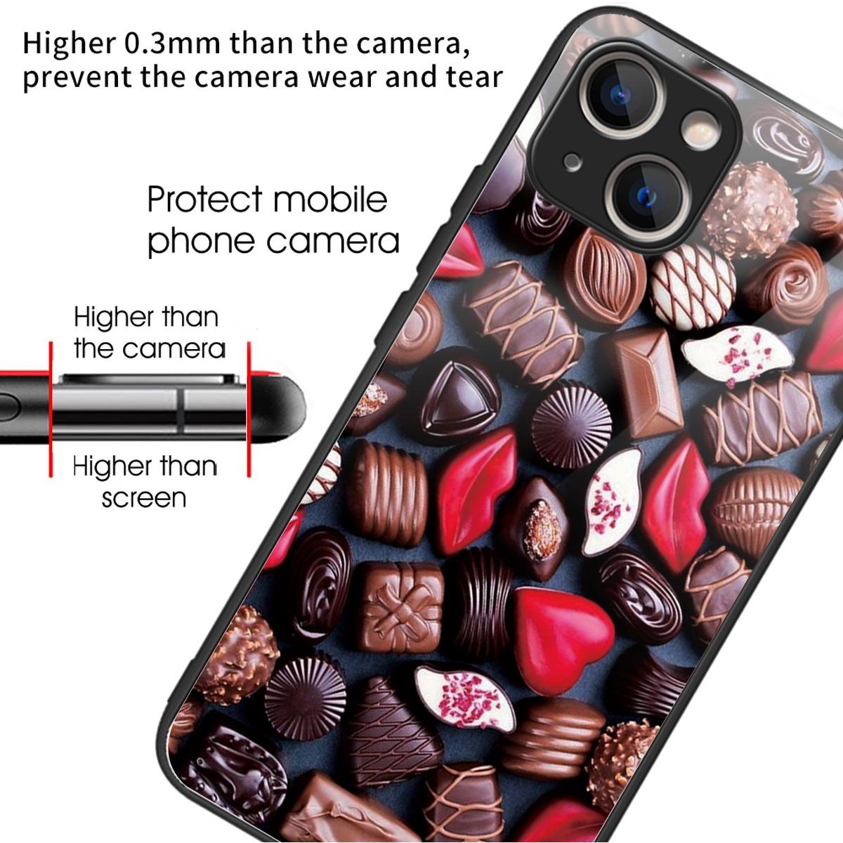 

Tempered Glass+TPU Case for iPhone 15 Phone Cover Pattern Printing Chocolate