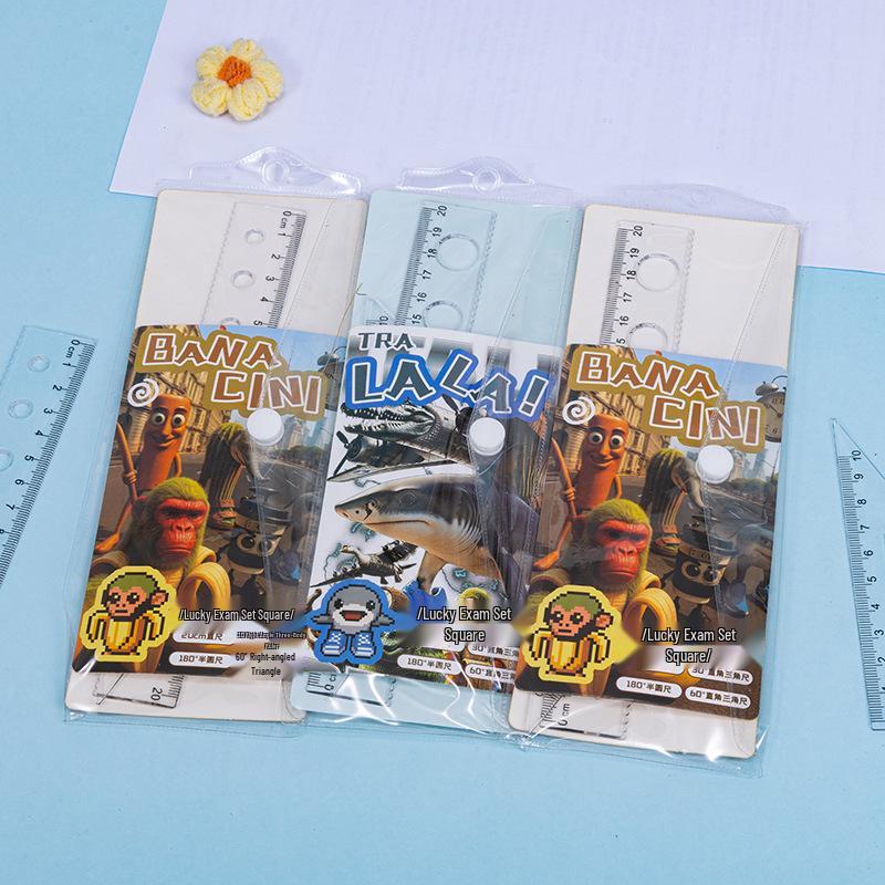 Cute Cartoon Student Ruler Set: Transparent 20cm Straight Ruler, Triangle Ruler, Protractor - 4 Pieces
