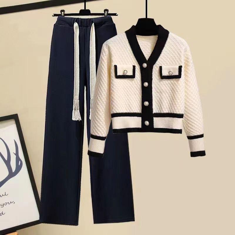 Autumn and Winter Suits for Women, Small Fragrant Style Sweaters, High-waisted Wide-leg Pants, Two-piece Set