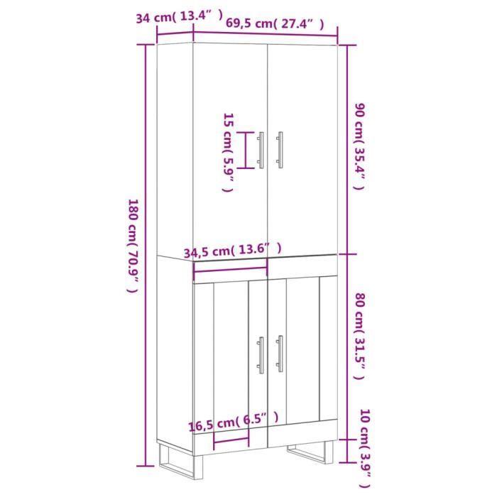 VidaXL Highboard White 69.5x34x180 Cm Engineered Wood 3195755