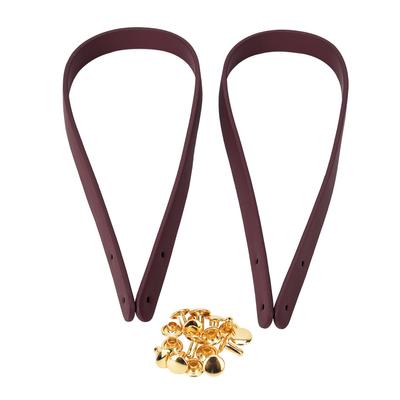 2 Stück Taschen-Handriemen Spaltleder DIY Handgefertigt Handtaschenteile mit 8 Sätzen Hellgold Nieten-Set(Wein