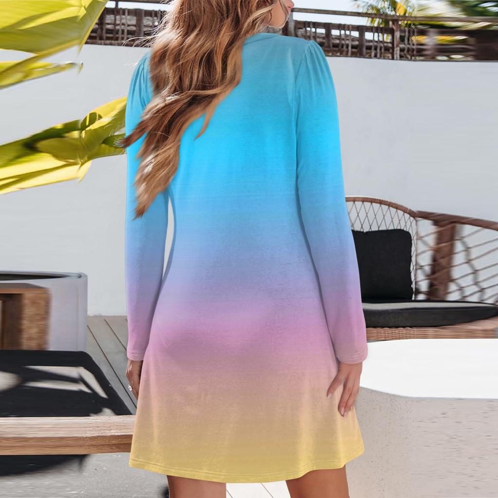 Women's Fashion Gradient V-neck Long Sleeve Dress