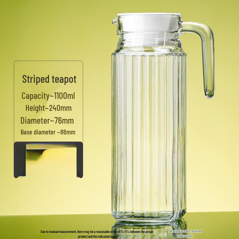 

Shangqi 1100ml Vertical Stripe Glass Pitcher with Lid, 2-Pack