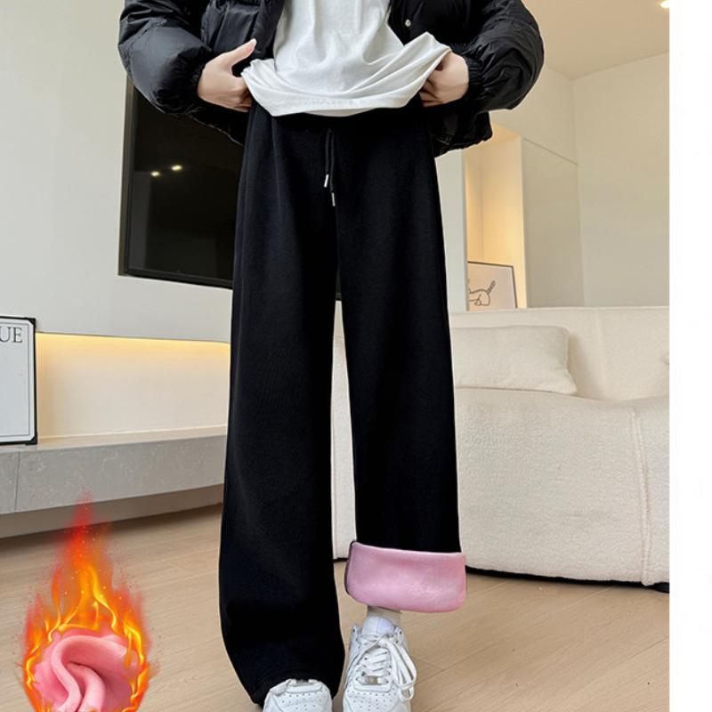 Women's Autumn and Winter New Style Plush Pants Loose Casual Wide-leg Pants Straight Lazily Lazy Little Sweatpants