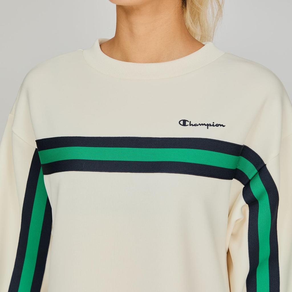 Champion Shirt Long Crew Pale White Dress, Sleeve, Neck, One-Point Embroidery, One-Piece Dress, Women's Basic, CW-B004,