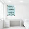 Vintage Beach Metal Tin Sign, Weathered Rusted Light Blue Background Whimsical Misspelled Text for Bar Cafe Home Man Cave Decor