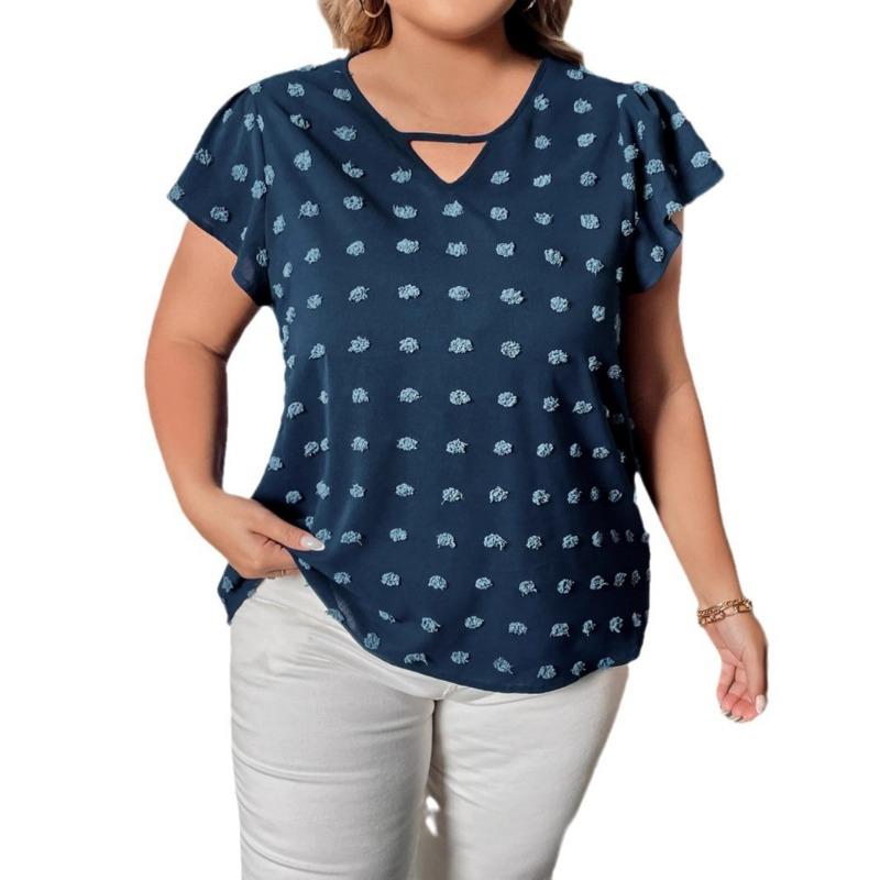Dámská móda plus size Nový volný top s polovičním rukávem páví modré barvy