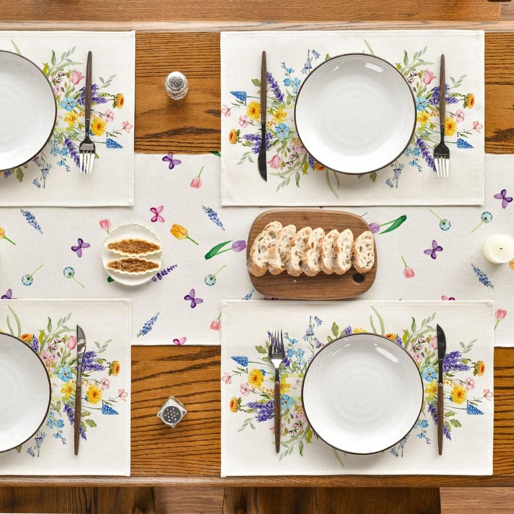Bloom Flowers Tulip Spring Placemats Set of 4, 12x18 Inch Seasonal Table Mats for Party Kitchen Dining Decoration