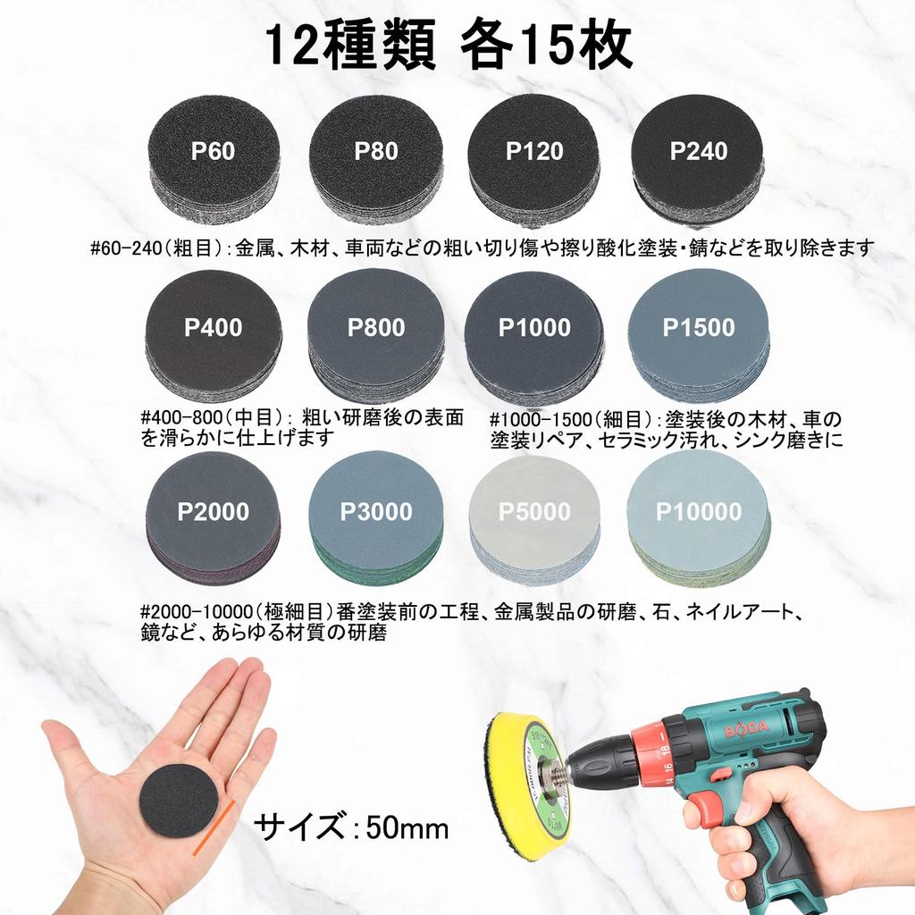 Waterproof Sandpaper 193 with Polishing Pads and to Compatible with and 6mm for Hex Power Screwdrivers and Small Power Sanding Discs for Car DIY