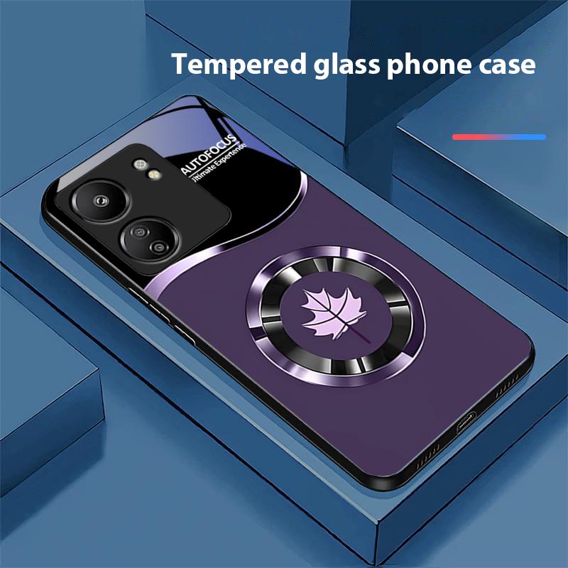 

Круглый кленовый лист для Xiaomi Redmi 13C Note13 12 Pro Plus 5G Note 9 13T Pro POCO X6 F5 F6 черный чехол для телефона из закаленного стекла For Redmi 9A