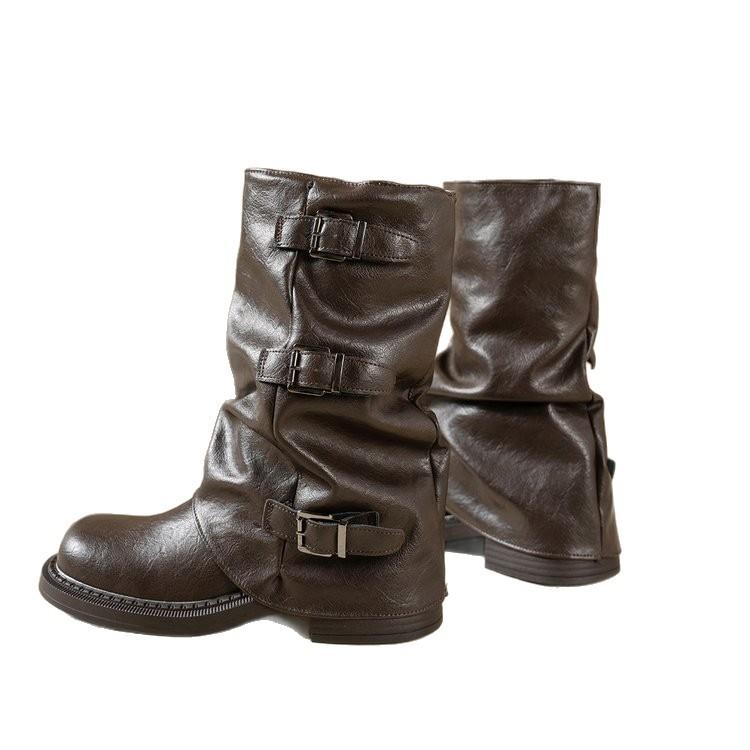 Martin boots women's British style 2025 autumn new high-heeled locomotive boots brown retro Maillard knight boots