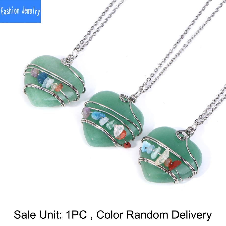 Natural stone crystal heart-shaped winding colorful gravel pendant necklace personalized fashion jewelry