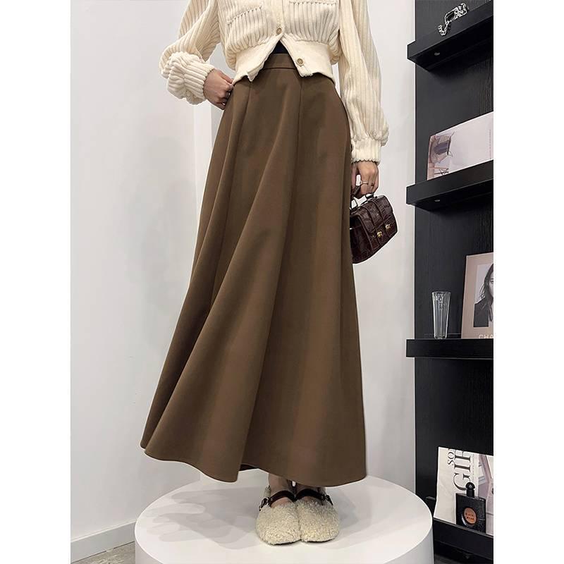 Tall Girl Extra Long Elastic Waist A-line Wool Midi Skirt – Autumn/Winter High Waist Slimming Skirt