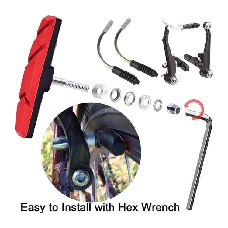 2 Pair Mountain Bike Brake V Brake Pad Cycling Brake Mount Pad Shoe Block Bike Wheel Brake Pad with Bend Pipe & Sleeve