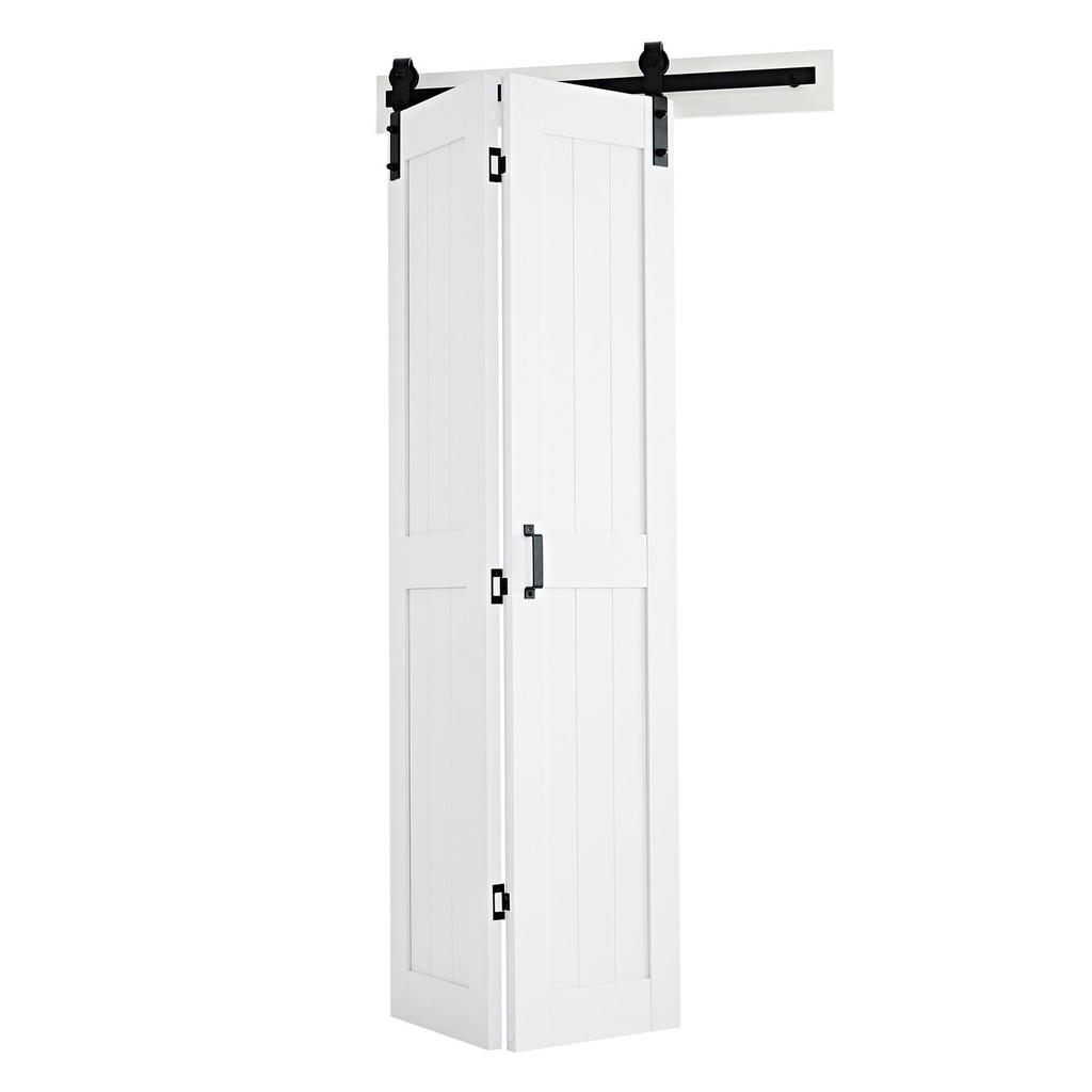 Bifold Barn Door, 914 X 2134 Mm, MDF Bi-Fold Sliding Closet Doors, Hardware Kit Included, H-Frame Space-Saving Design, Need To Assemble, for Bedroom,