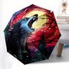 Stained Wolf Howling at Moon Wall ArtUmbrella, Portable 3-Fold Compact Umbrella for Men & Women Gift