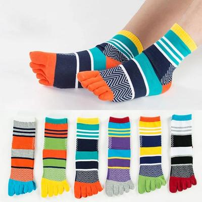 Fashion Organic Cotton Five Finger Short Socks Stripe Street Young Funny Socks with Toe Bright Color Casual Toe Socks