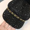 Leather Buckle Hollow Octagonal Hat Woven Straw Painter Hat Versatile Breathable Hat  Casual Wear
