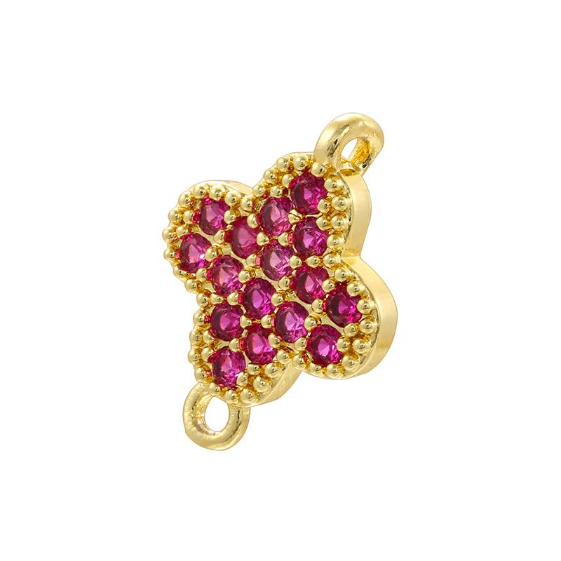 Легкая роскошь, медь, инкрустированная цветными бриллиантами, четырехлистный клевер, двойное подвесное отверстие, ручной браслет, ожерелье, соединительные аксессуары в виде цветка Vs573