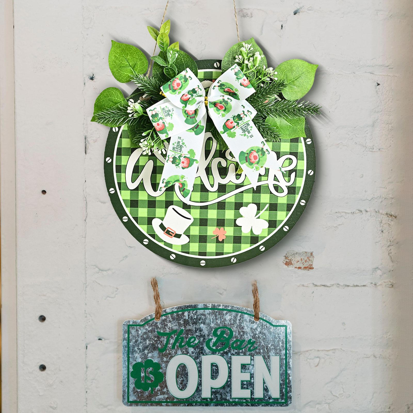 

ST Patricks Day Wreath Hanging Decoration Spring Decor Rustic Party with Rope 28x30cm Cloth