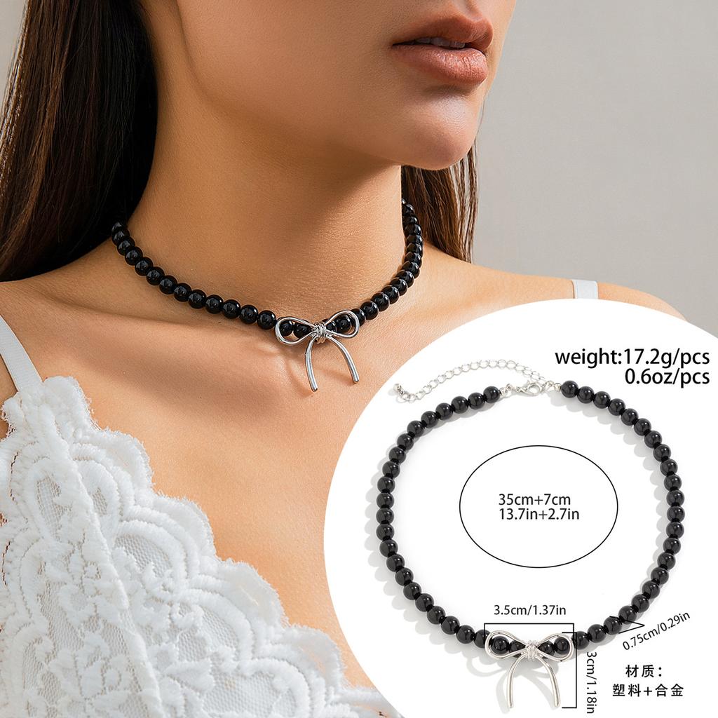 Vintage Bowknot Choker Beads Necklace Stylish Neck Jewelry Beads Statement Accessories