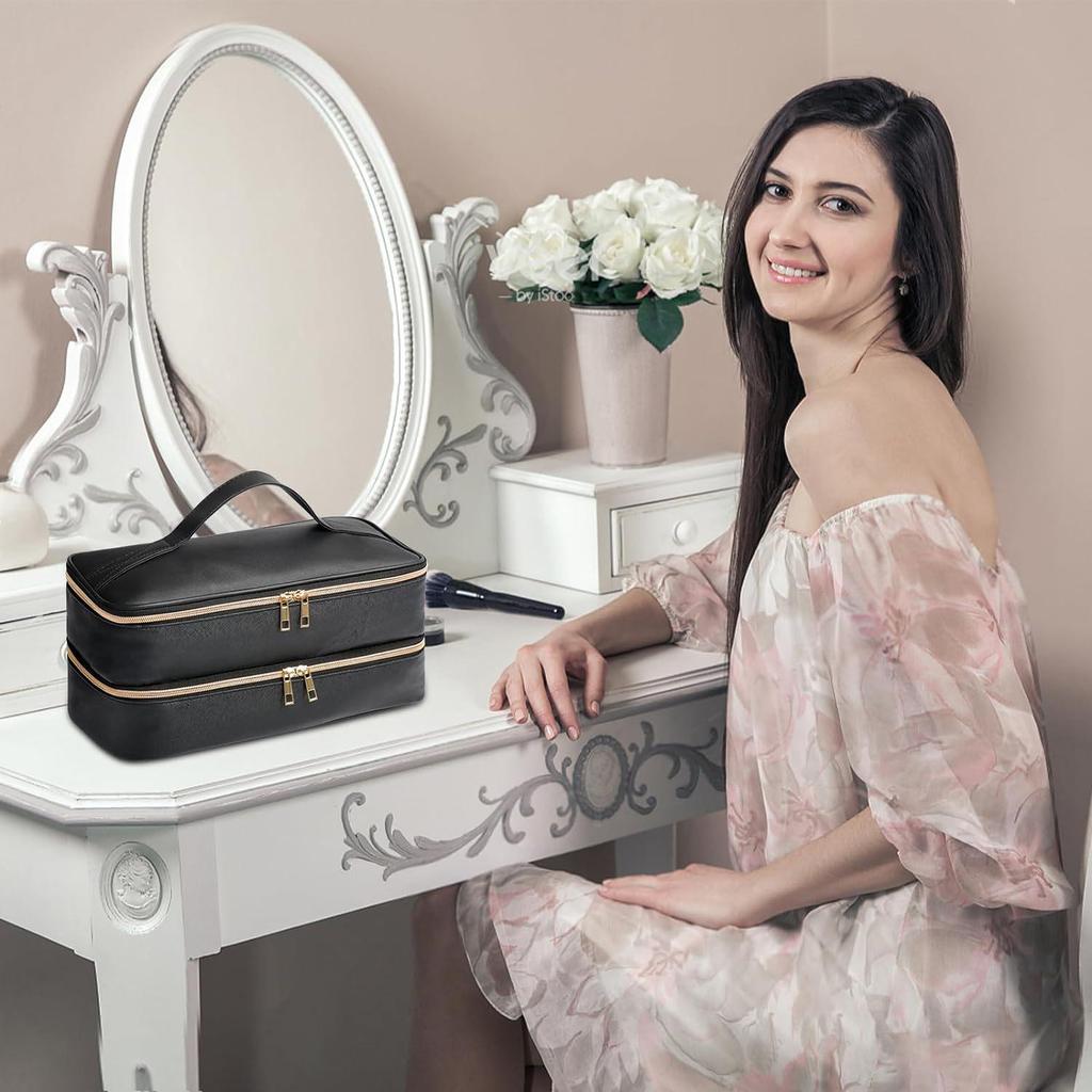 Large Waterproof PU Double-Layer Hair Dryer Storage Bag, Scratch-Resistant Beauty Tool Box for Dyson Curling Iron Accessories.