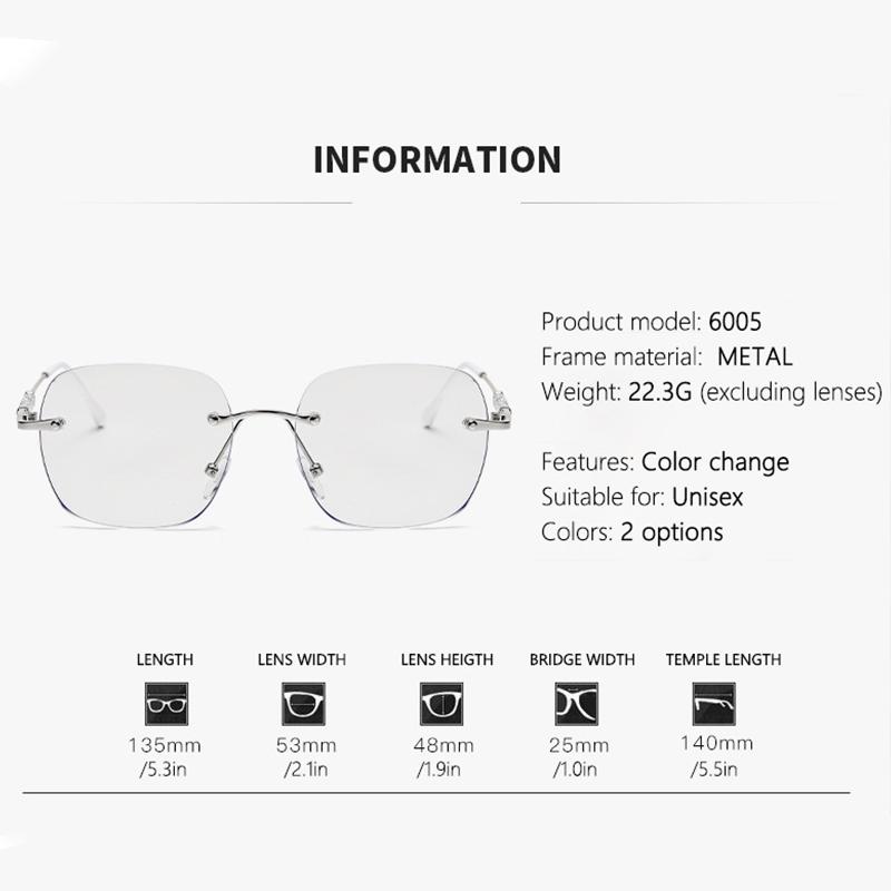 2PCS Photo-sensitive Color-changing Anti-blue Light Progressive Glasses, Pure Desire, Sky Star, Frameless Design 6005