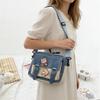 Cute Cartoon Colorblock Small Crossbody Bag with Badge Pin Chic Durable Mini Canvas Shoulder Bag for Women Daily Shopping Outing