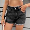 2026 Summer New Women's Casual Trendy Frayed Edge Solid Color Denim Shorts