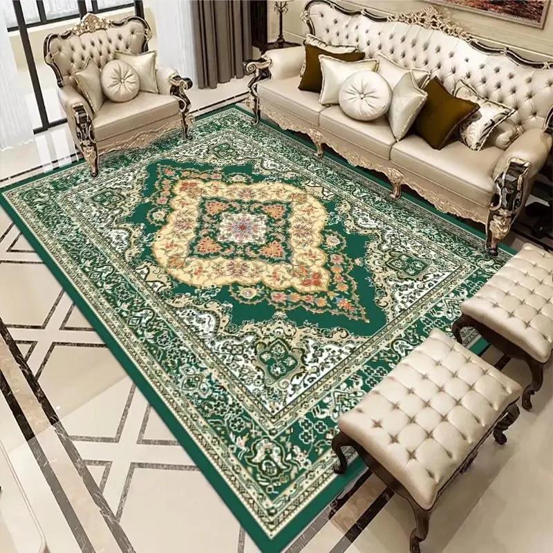 Luxury Persian Retro Carpets for Living Room Green Decoration Large Area Rugs for Bedroom Big Size Soft Customizable Floor Mats