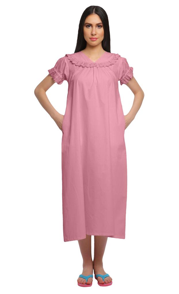 Moomaya Solide Damen-Nachtwäsche aus Baumwolle mit kurzen Ärmeln