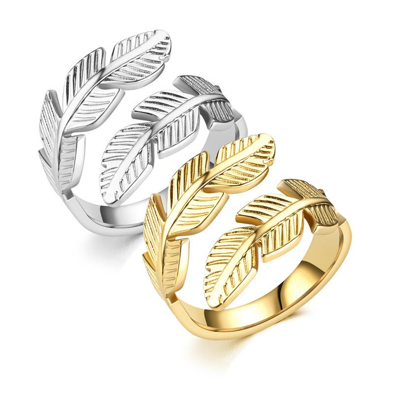 European and American Feather Ring Opening Titanium Steel Angel Wings Hip-hop Style Stainless Steel Jewelry Titanium Steel Stacking