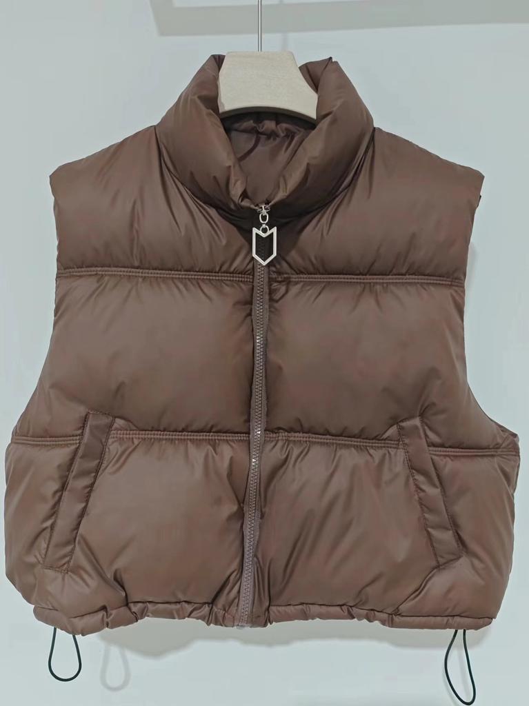 European and American style autumn and winter vest women's fashion temperament stand-up collar cardigan cotton vest warm jacket