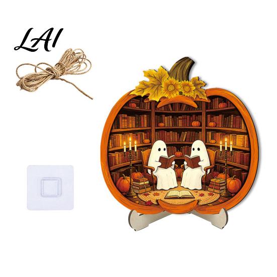 Cool Patterned Ornaments Halloween Door Sign Glowing Ghost Hanging Decor Wooden LED Window Reusable Party Supplies Ornament for Party Spooky