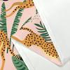 Pink Cheetah And Green Leaves Pattern Waterproof Shower Curtain 180X200Cm - Jungle Animal Print Bath Curtain For Kids Room Decor