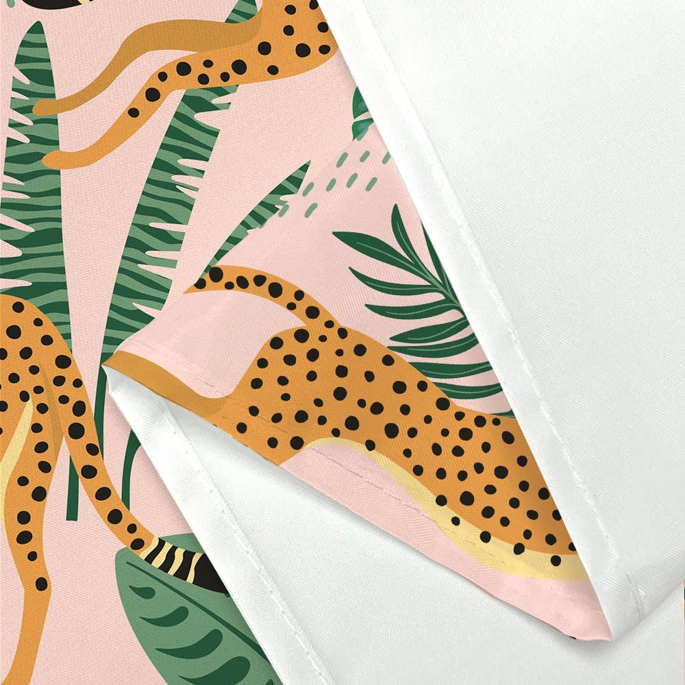 Pink Cheetah And Green Leaves Pattern Waterproof Shower Curtain 180X200Cm - Jungle Animal Print Bath Curtain For Kids Room Decor