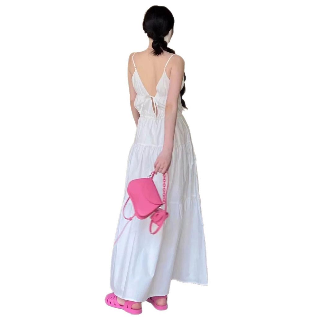 French Coffee Break Holiday Style Halter Suspender Dress Women's Summer New White Temperament Niche Long Dress