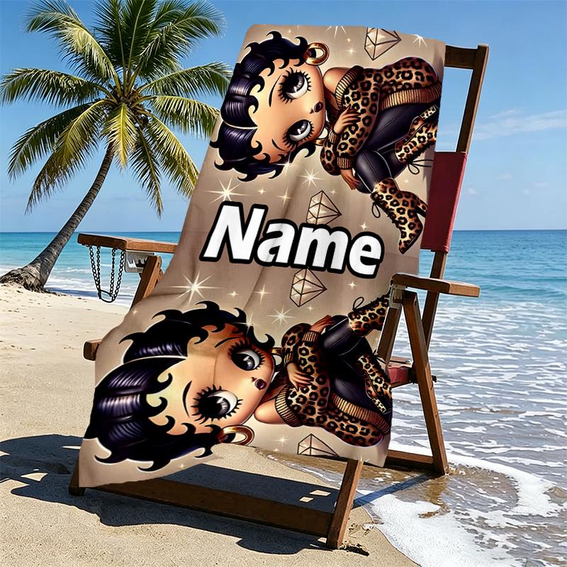 Custom Name Personalized Betty Boop Print Beach Towel, for Trip Camping Beach Party Home Decor, Birthday Gift for Family & Friends