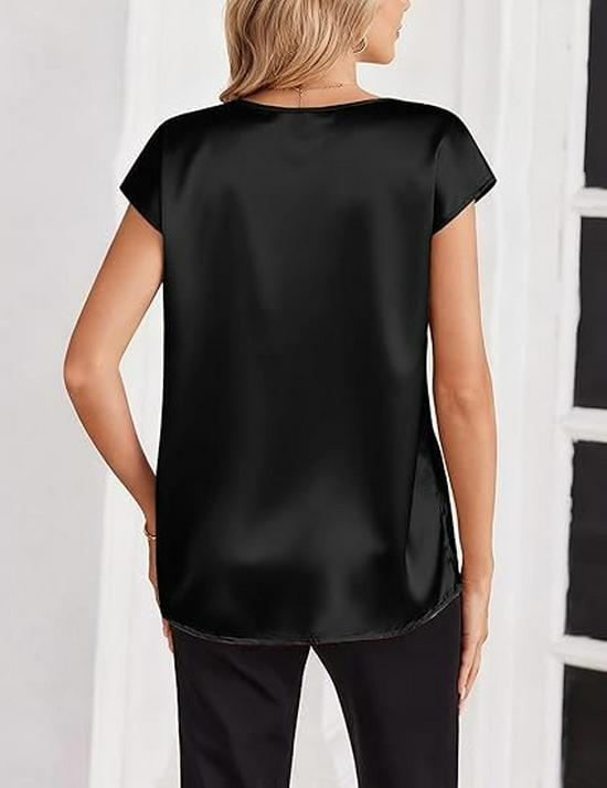 Einfarbiges Satin-T-Shirt mit V-Ausschnitt für Damen - Frühling/Sommer Europäische & Amerikanische Mode Pullover Top