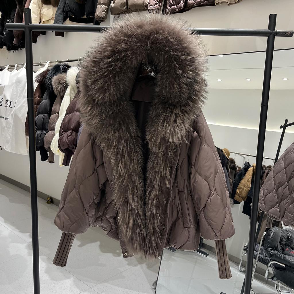 Winter New Natural Fox Fur Collar Hooded Down Jacket Women's Short Thickened Warm Loose Fur Jacket