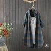 Women's Point Collar Long Sleeve Plaid Blouse Loose Fit Casual Cotton Tunic Shirt Outerwear