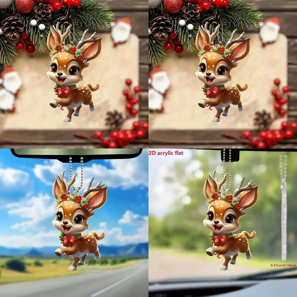 Cartoon Cute Brown Reindeer Pattern Acrylic Pendant For Christmas Decoration