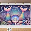 2D Underwater Ocean Mermaid Backdrop, Purple & Pink Birthday Decoration Background